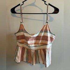 Women Roxy V-Neck Sleeveless Stripe Heather Cropped Tank Top, Orange/Green Combo